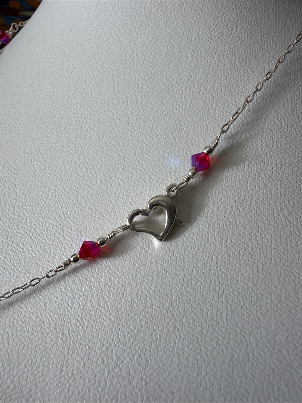 Handmade Sterling Silver Filigree Necklace with Pink Swarovski Crystals - Picture 4 of 4
